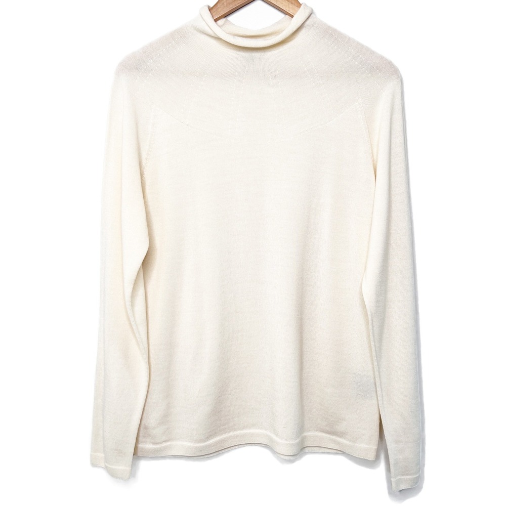 Uniqlo x Theory Womens 100% Wool Turtleneck Sweater Off White Cream Size Small - Picture 2 of 8